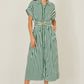 Yumi Green Stripe Print Relaxed Midi Shirt Dress With Belt