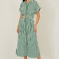 Yumi Green Stripe Print Relaxed Midi Shirt Dress With Belt