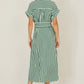Yumi Green Stripe Print Relaxed Midi Shirt Dress With Belt