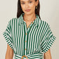 Yumi Green Stripe Print Relaxed Midi Shirt Dress With Belt