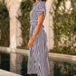 Yumi Navy Stripe Print Relaxed Midi Shirt Dress With Belt