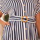 Yumi Navy Stripe Print Relaxed Midi Shirt Dress With Belt