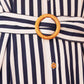 Yumi Navy Stripe Print Relaxed Midi Shirt Dress With Belt