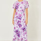 Yumi Lavender Floral Print Frill Midi Dress