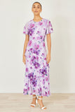 Yumi Lavender Floral Print Frill Midi Dress
