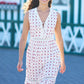 Yumi White Cherry Print Lace Trim Cotton Midi Dress