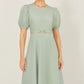 Yumi Mint Skater Dress With Puff Sleeves And Buckle Detail