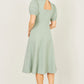 Yumi Mint Skater Dress With Puff Sleeves And Buckle Detail