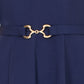 Yumi Navy Skater Dress With Puff Sleeves And Buckle Detail