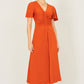 Yumi Orange Ruched Front Stretch Midi Dress