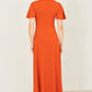Yumi Orange Ruched Front Stretch Midi Dress