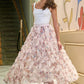 Yumi Ivory Floral Ruffle Mesh Midi Skirt