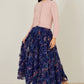 Yumi Navy Floral Ruffle Mesh Midi Skirt