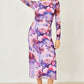 Yumi Purple Floral Mesh Midi Dress With Tie Back