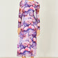 Yumi Purple Floral Mesh Midi Dress With Tie Back