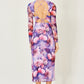Yumi Purple Floral Mesh Midi Dress With Tie Back