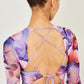 Yumi Purple Floral Mesh Midi Dress With Tie Back