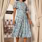 Yumi Blue Blossom Skater Midi Dress With Angel Sleeves