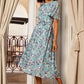 Yumi Blue Blossom Skater Midi Dress With Angel Sleeves