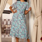 Yumi Blue Blossom Skater Midi Dress With Angel Sleeves