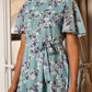Yumi Blue Blossom Skater Midi Dress With Angel Sleeves