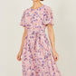 Yumi Pink Blossom Skater Midi Dress With Angel Sleeves