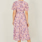 Yumi Pink Blossom Skater Midi Dress With Angel Sleeves