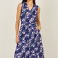 Yumi Navy Blossom Print Mesh Stretch Midi Dress With Pockets