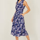 Yumi Navy Blossom Print Mesh Stretch Midi Dress With Pockets