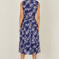 Yumi Navy Blossom Print Mesh Stretch Midi Dress With Pockets