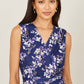 Yumi Navy Blossom Print Mesh Stretch Midi Dress With Pockets