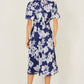 Yumi Navy Flower Stretch Mesh Midi Dress With Angel Sleeves