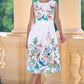 Yumi White Woodland Animal Print Cotton Midi Skater Dress