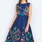 Yumi Navy Woodland Animal Print Cotton Midi Skater Dress