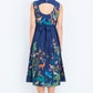 Yumi Navy Woodland Animal Print Cotton Midi Skater Dress