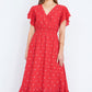 Yumi Red Broderie Anglaise Wrap Midi Dress With Flower Embroidery