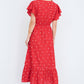 Yumi Red Broderie Anglaise Wrap Midi Dress With Flower Embroidery