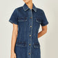 Yumi Blue Denim Stretch Shirt Dress With Pocket Details