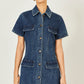 Yumi Blue Denim Stretch Shirt Dress With Pocket Details