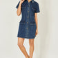 Yumi Blue Denim Stretch Shirt Dress With Pocket Details