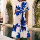 Yumi Blue Scattered Floral Shirt Dress