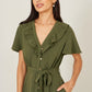 Yumi Green Ruffle Collar Midi Shirt Dress