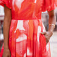 Yumi Red Viscose Floral Midi Dress With Puff Sleeves