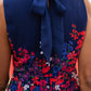 Yumi Navy Border Floral Print Midi Dress With Pleats