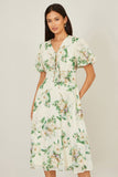 Yumi Ivory Floral Tea Dress With Front Ties