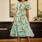 Yumi Mint Floral Tea Dress With Front Ties