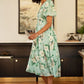 Yumi Mint Floral Tea Dress With Front Ties