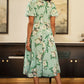 Yumi Mint Floral Tea Dress With Front Ties