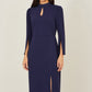 Yumi Navy Fitted Midi Dress With Flute Sleeves