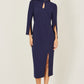 Yumi Navy Fitted Midi Dress With Flute Sleeves